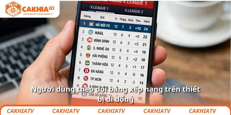 Người dùng theo dõi bảng xếp hạng trên thiết bị di động