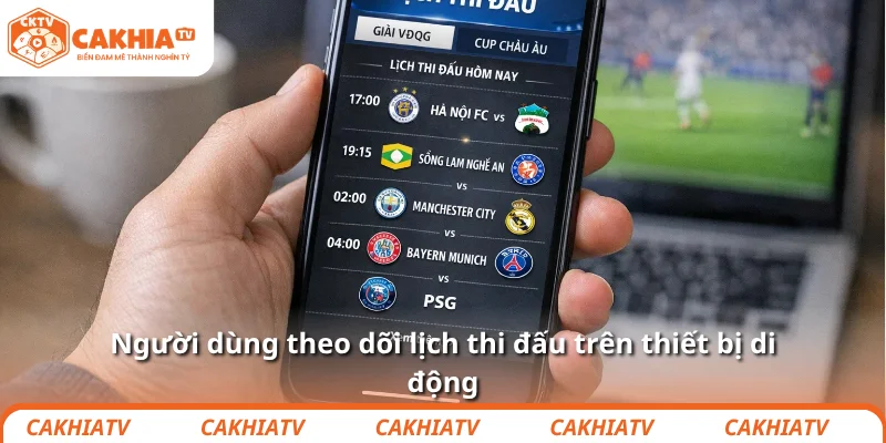Người dùng theo dõi lịch thi đấu trên thiết bị di động