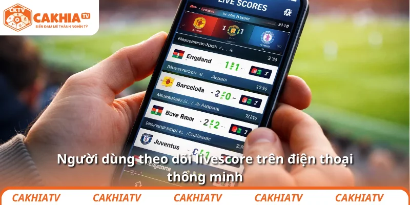 Người dùng theo dõi livescore trên điện thoại thông minh