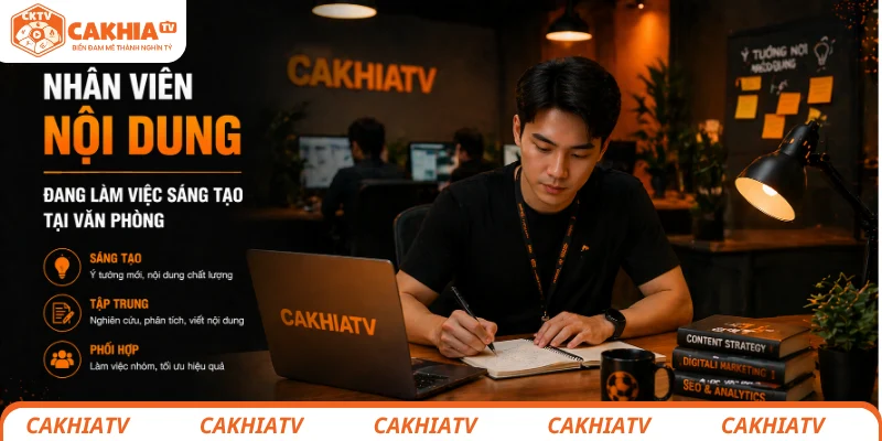 Nhân viên nội dung đang làm việc sáng tạo tại văn phòng